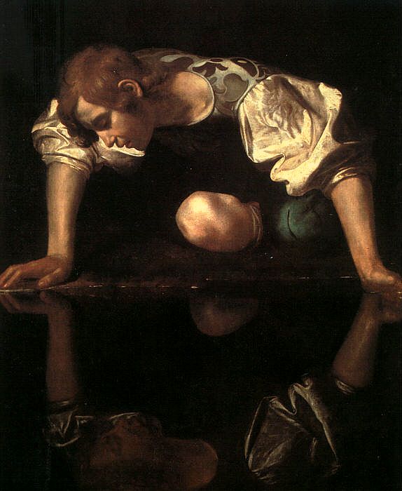 カラヴァッジオ　「ナルキッソス」1598-99　　Oil on canvas, 110 x 92 cm　　ローマ国立美術館（パラッツォ・コルシーニ）
